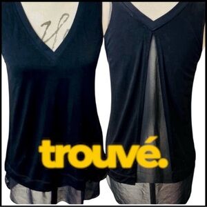 Trouve Black V-Front/Back Open Back Sheer Inlay Tank (S)